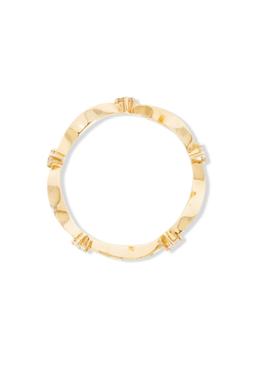 Single Wave Ring , 18k Yellow Gold & Diamonds